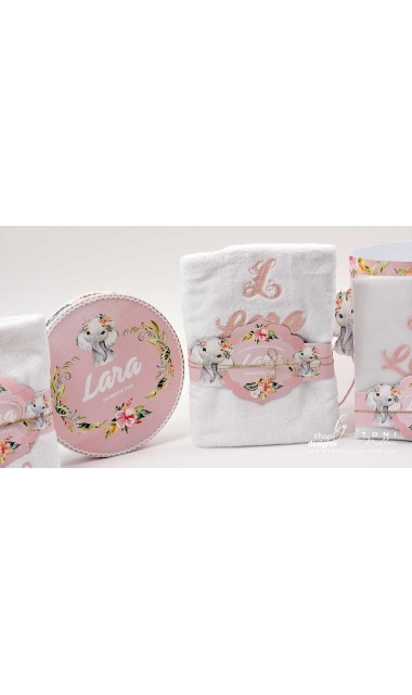 Trusou de botez cu elefantica si flori tropicale Elephant Baby Girl 13